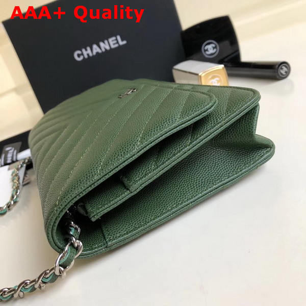 Chanel Wallet on Chain Green Chevron Grained Calfskin Replica
