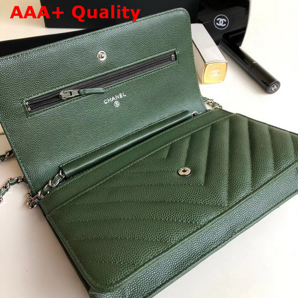 Chanel Wallet on Chain Green Chevron Grained Calfskin Replica