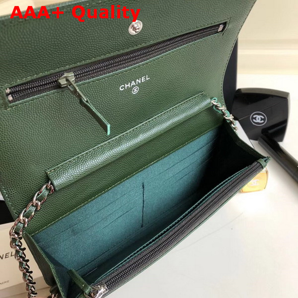 Chanel Wallet on Chain Green Chevron Grained Calfskin Replica