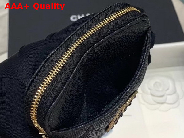 Chanel Zipped Coin Purse in Grained Calfskin with Gold Tone Metal Black Replica