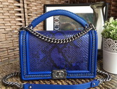 Le Boy with Handle Blue Python Silver Hardware for Sale
