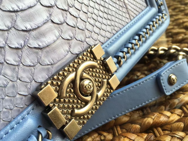 Le Boy with Handle Light Blue Python Silver Hardware for Sale
