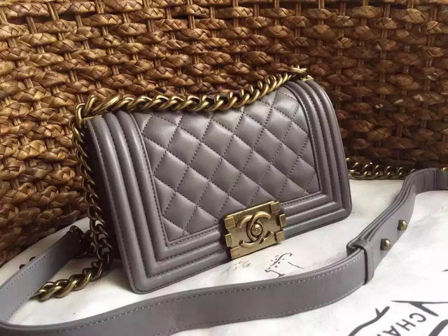 Small Boy Chanel Flap Bag Grey Lambskin Gold Hardware for Sale