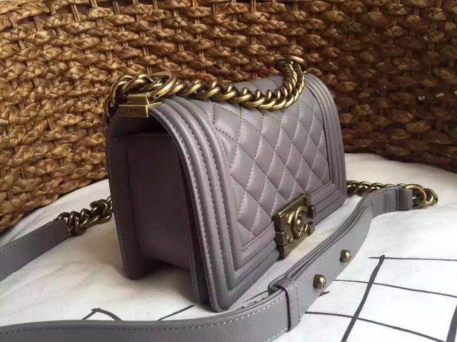 Small Boy Chanel Flap Bag Grey Lambskin Gold Hardware for Sale