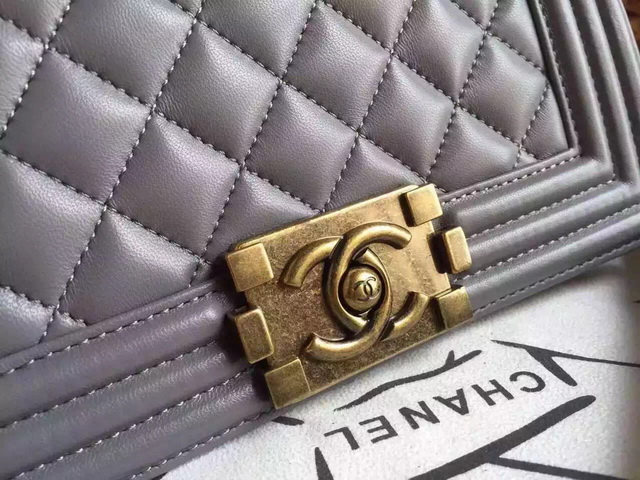 Small Boy Chanel Flap Bag Grey Lambskin Gold Hardware for Sale
