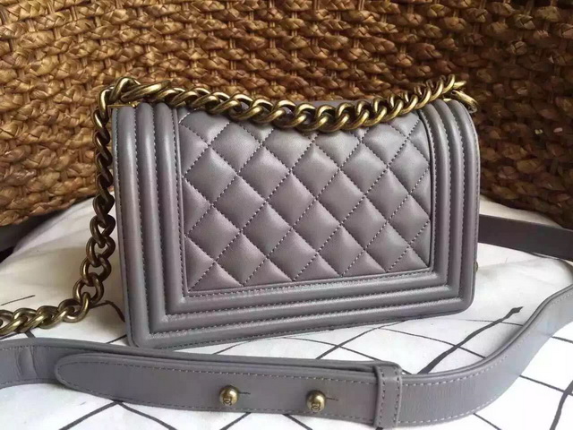 Small Boy Chanel Flap Bag Grey Lambskin Gold Hardware for Sale