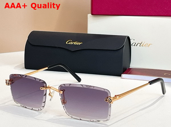 Cartier Panthere De Cartier Sunglasses Golden Metal Blue Lense Replica