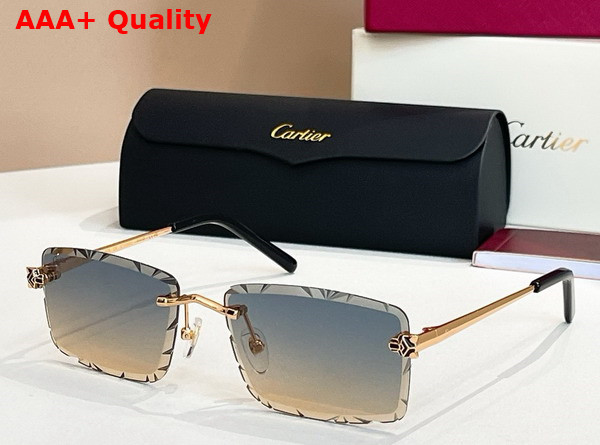 Cartier Panthere De Cartier Sunglasses Golden Metal Blue Lense Replica