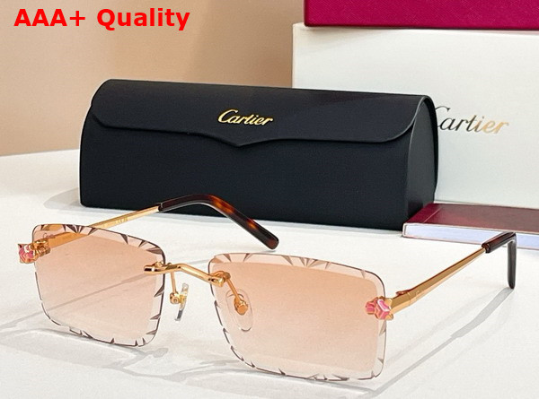 Cartier Panthere De Cartier Sunglasses Golden Metal Blue Lense Replica