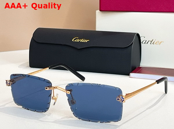 Cartier Panthere De Cartier Sunglasses Golden Metal Blue Lense Replica