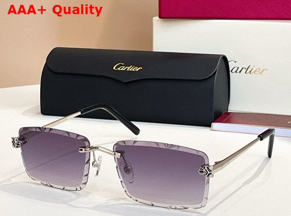 Cartier Panthere De Cartier Sunglasses Golden Metal Blue Lense Replica