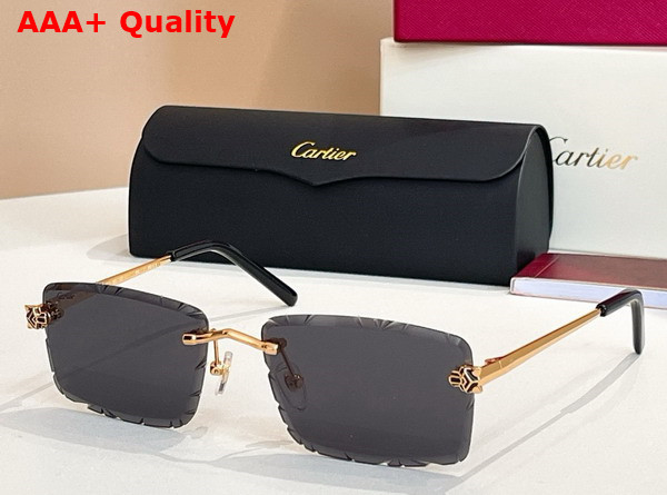 Cartier Panthere De Cartier Sunglasses Golden Metal Blue Lense Replica