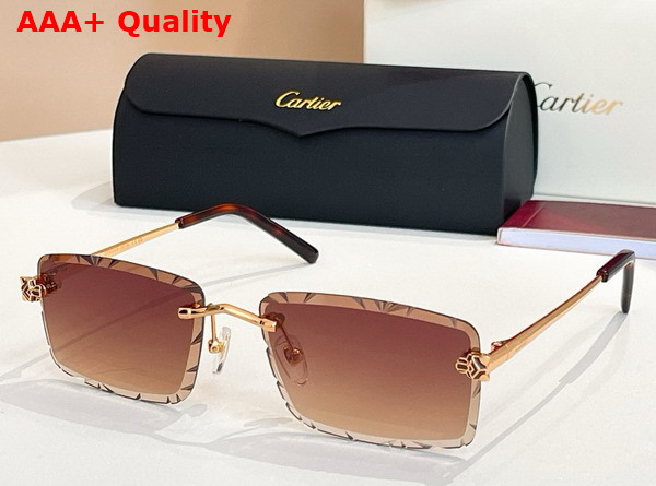 Cartier Panthere De Cartier Sunglasses Golden Metal Blue Lense Replica