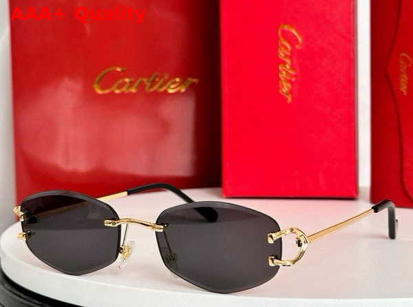 Cartier Sunglasses Classic C De Cartier Motif Smooth Golden Finish Metal Green Lenses Replica