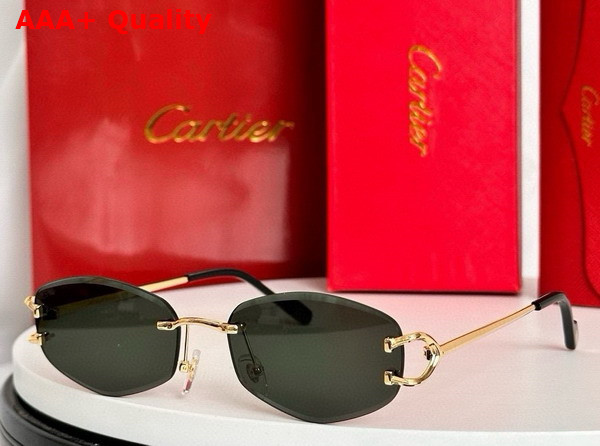 Cartier Sunglasses Classic C De Cartier Motif Smooth Golden Finish Metal Green Lenses Replica
