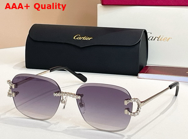 Cartier Sunglasses Classic C De Cartier Motif Smooth Golden Finish Metal with Diamonds Green Lenses Replica
