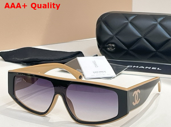 Chanel Shield Sunglasses Black and Beige 6057 Replica