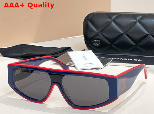 Chanel Shield Sunglasses Black and Beige 6057 Replica