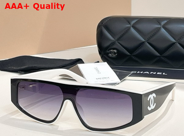 Chanel Shield Sunglasses Black and Beige 6057 Replica