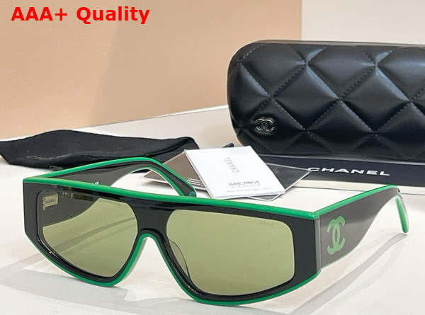 Chanel Shield Sunglasses Black and Beige 6057 Replica