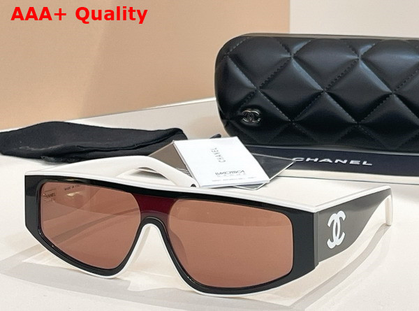 Chanel Shield Sunglasses Black and Beige 6057 Replica