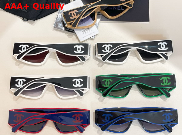 Chanel Shield Sunglasses Black and Beige 6057 Replica