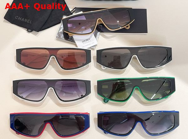 Chanel Shield Sunglasses Black and Beige 6057 Replica