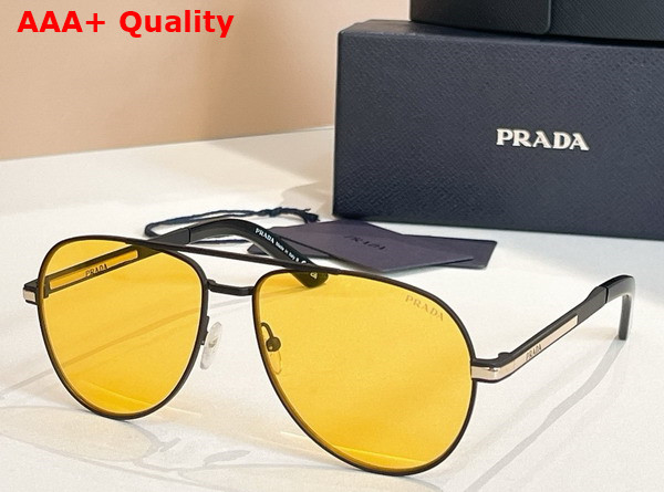 Prada Men Aviator Sunglasses in Black with Prada Logo Replica