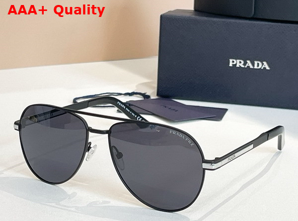 Prada Men Aviator Sunglasses in Black with Prada Logo Replica