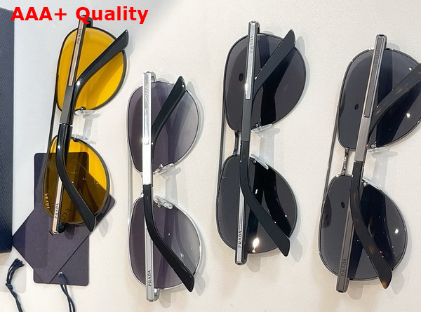 Prada Men Aviator Sunglasses in Black with Prada Logo Replica