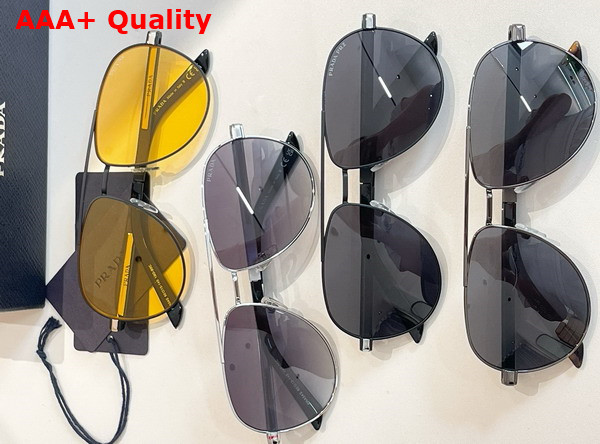 Prada Men Aviator Sunglasses in Black with Prada Logo Replica