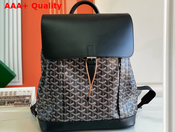 Goyard Alpin MM Backpack in Black Goyardine Canvas and Clamecy Cowhide Replica