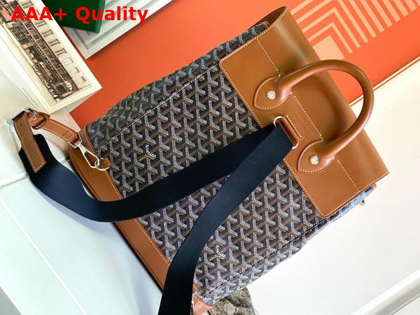 Goyard Alpin MM Backpack in Goyardine Canvas and Clamecy Cowhide Black and Tan Replica