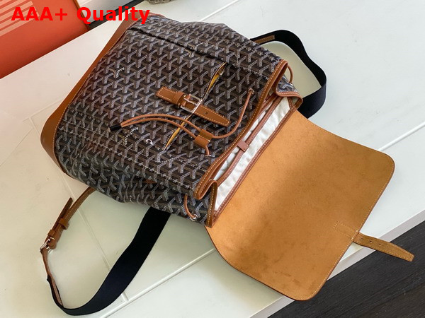 Goyard Alpin MM Backpack in Goyardine Canvas and Clamecy Cowhide Black and Tan Replica