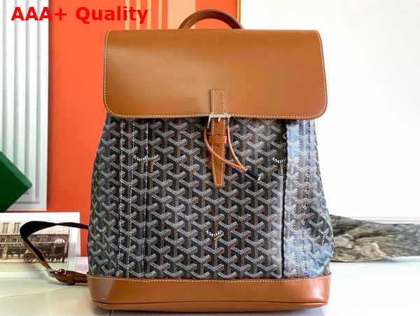 Goyard Alpin MM Backpack in Goyardine Canvas and Clamecy Cowhide Black and Tan Replica