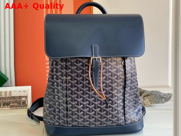 Goyard Alpin MM Backpack in Navy Blue Goyardine Canvas and Clamecy Cowhide Replica