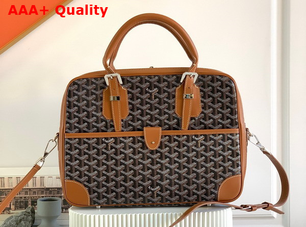 Goyard Ambassade PM Document Case in Goyardine Canvas and Cervon Calfskin Black and Tan Replica