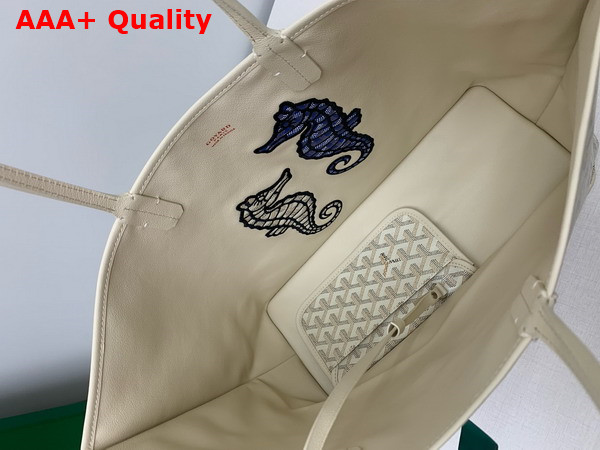 Goyard Anjou PM Seahorse Embroidery Sand Chevroches Calfskin and Goyardine Canvas Replica