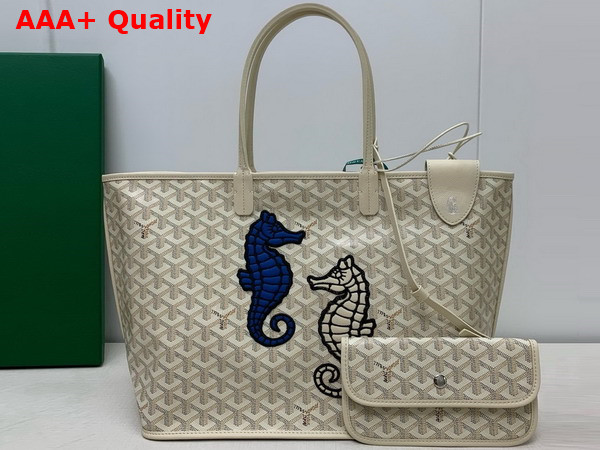 Goyard Anjou PM Seahorse Embroidery Sand Chevroches Calfskin and Goyardine Canvas Replica