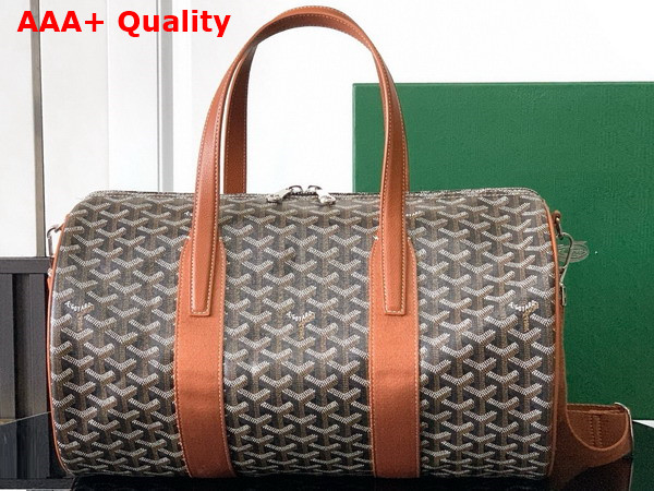 Goyard Barrel 40 Sports Bag Black and Tan Goyardine Canvas and Chevroches Calfskin Replica