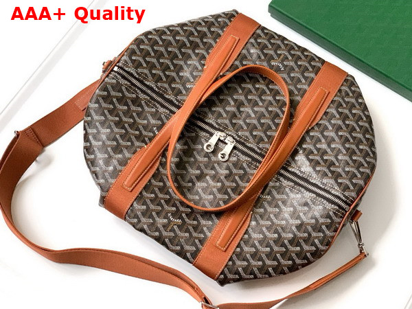Goyard Barrel 40 Sports Bag Black and Tan Goyardine Canvas and Chevroches Calfskin Replica