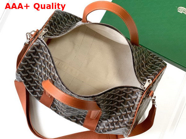 Goyard Barrel 40 Sports Bag Black and Tan Goyardine Canvas and Chevroches Calfskin Replica