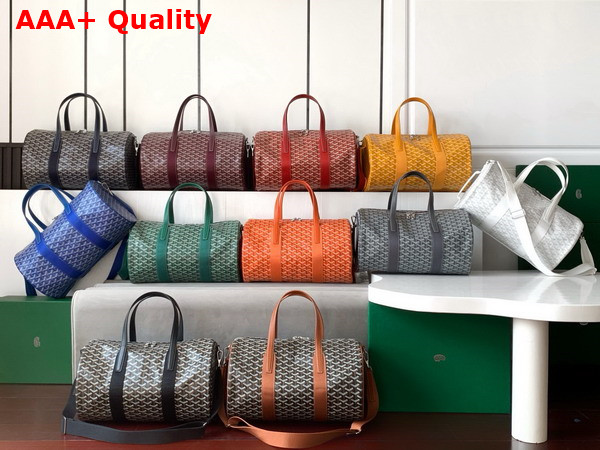 Goyard Barrel 40 Sports Bag Black and Tan Goyardine Canvas and Chevroches Calfskin Replica