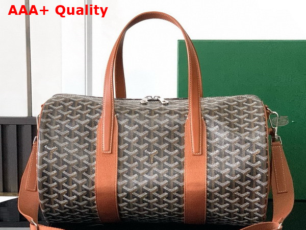 Goyard Barrel 40 Sports Bag Black and Tan Goyardine Canvas and Chevroches Calfskin Replica