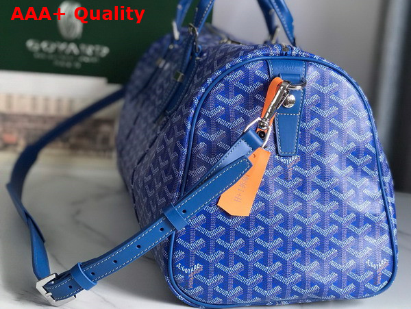 Goyard Boston 45 Bag in Blue Goyardine Canvas and Cervon Calfskin Replica