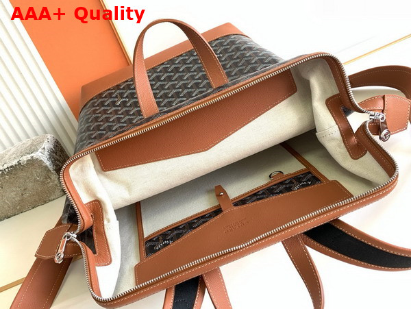 Goyard Cisalpin Backpack in Goyardine Canvas and Chevroches Calfskin Black and Tan Replica