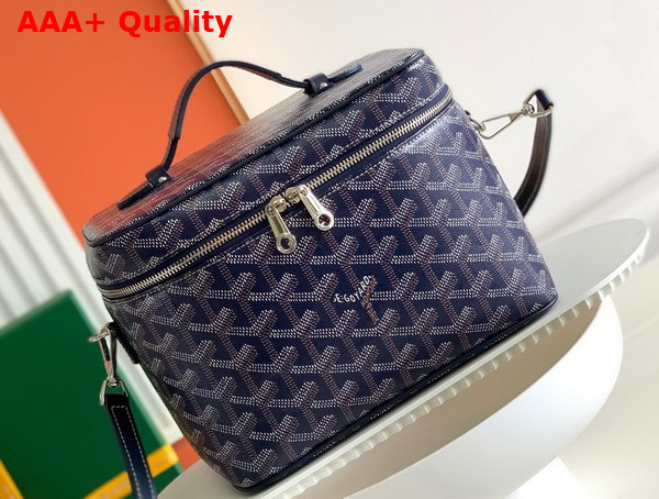 Goyard Muse Vanity Case in Navy Blue Goyardine Canvas and Cervon Calfskin Replica