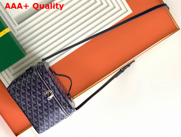 Goyard Muse Vanity Case in Navy Blue Goyardine Canvas and Cervon Calfskin Replica