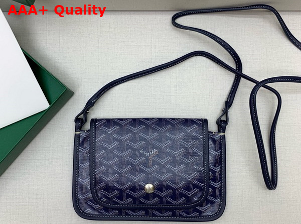Goyard Plumet Pocket Wallet in Navy Blue Goyardine Canvas and Chevroches Calfskin Replica
