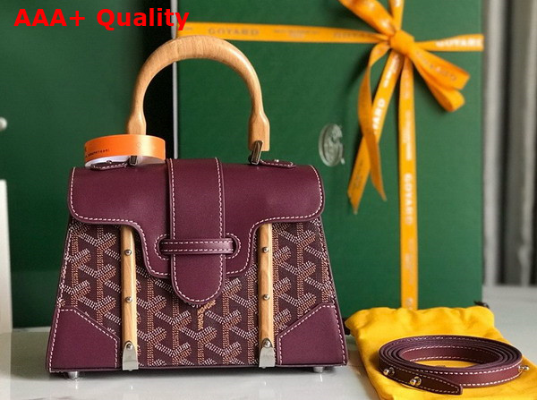 Goyard Saigon Structure Mini Bag in Burgundy Goyardine Canvas and Clamecy Cowhide Replica